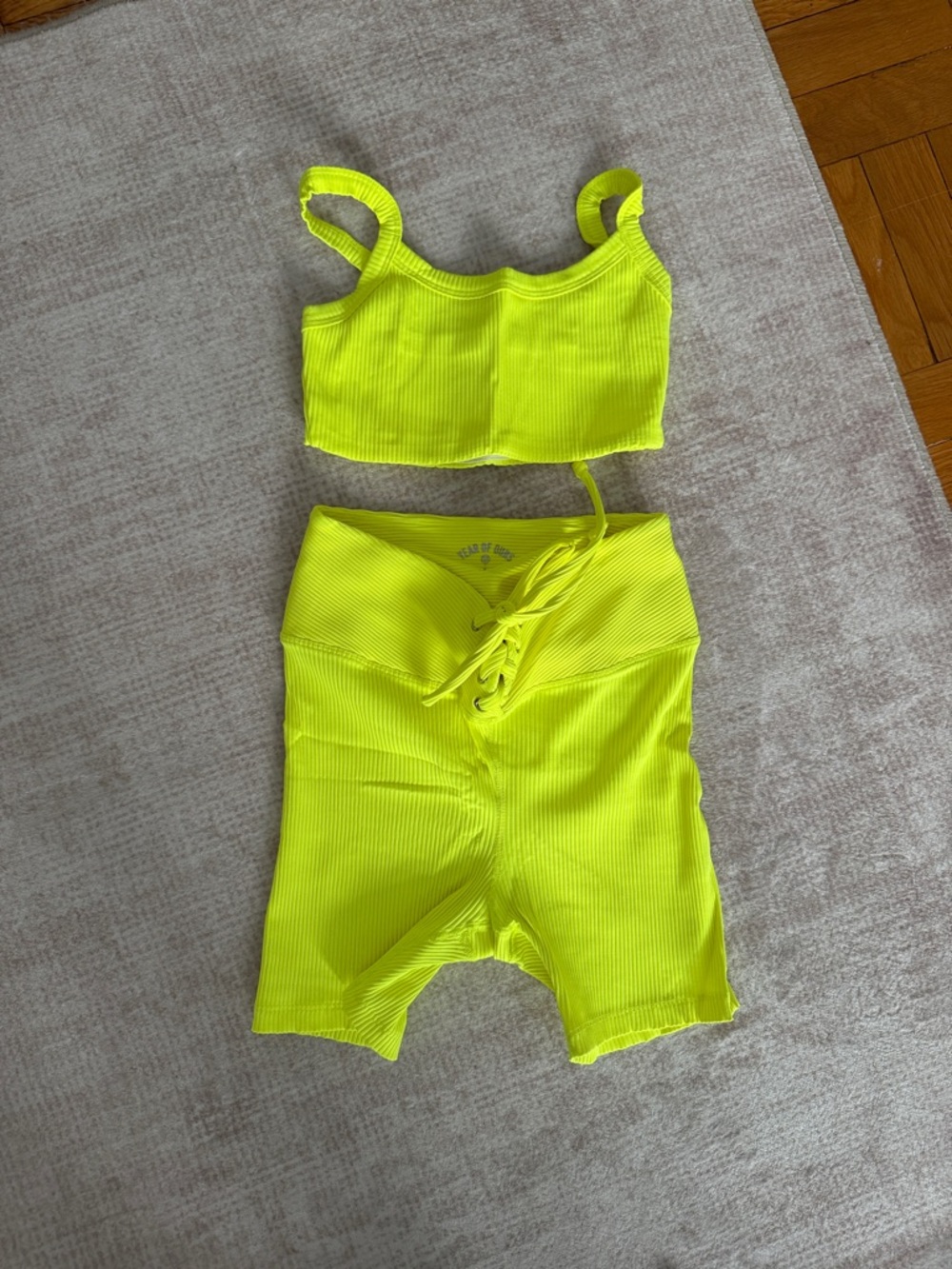 Year of Ours Neon Yellow Ribbed Lace-Up Bikini